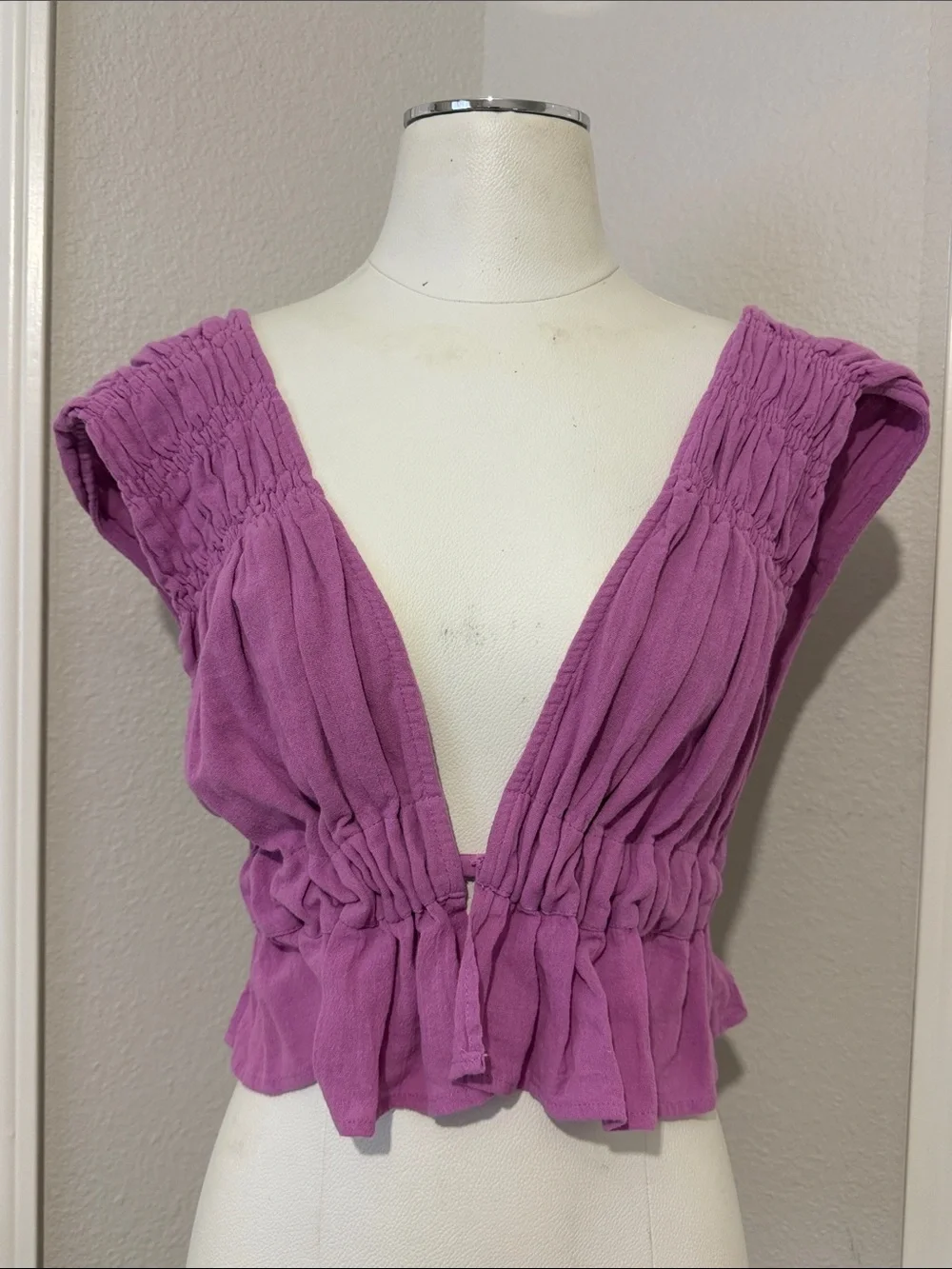 FREE PEOPLE Hot Spell Top in Orchid Rain Effortlessly Essential Ruched Gauzy